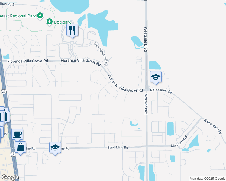 map of restaurants, bars, coffee shops, grocery stores, and more near 2301 Biscotto Circle in Davenport