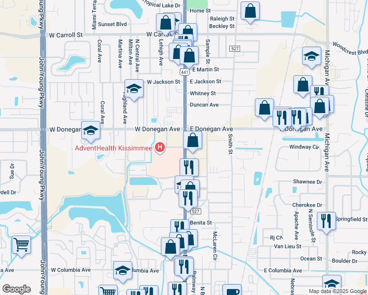 map of restaurants, bars, coffee shops, grocery stores, and more near 20 Hilda Street in Kissimmee