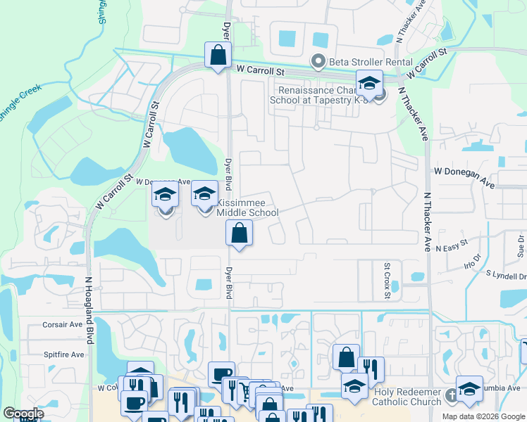 map of restaurants, bars, coffee shops, grocery stores, and more near 2446 Chateau Loop in Kissimmee