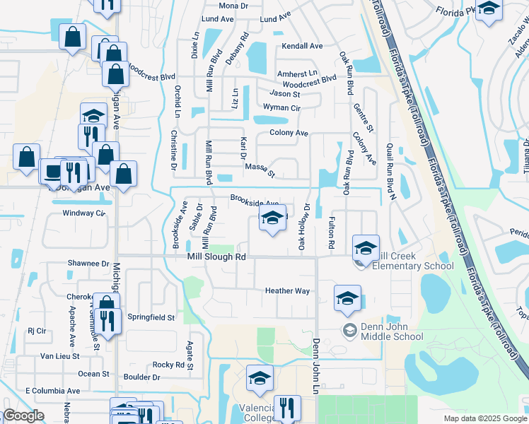 map of restaurants, bars, coffee shops, grocery stores, and more near 1521 Kelby Road in Kissimmee