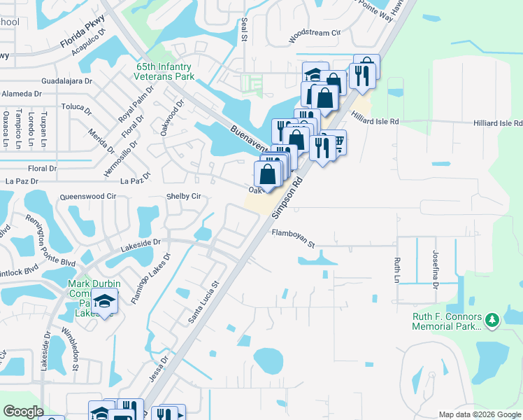 map of restaurants, bars, coffee shops, grocery stores, and more near 2486 Parsons Pond Circle in Kissimmee