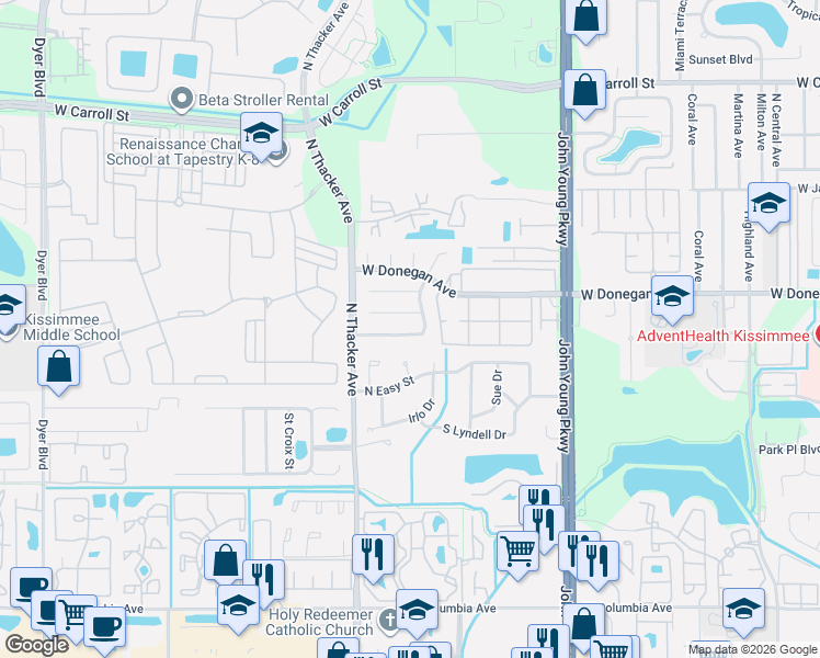 map of restaurants, bars, coffee shops, grocery stores, and more near 2326 North Irlo Court in Kissimmee