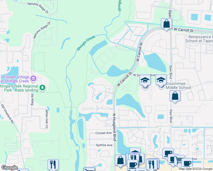 map of restaurants, bars, coffee shops, grocery stores, and more near 2480 North Hoagland Boulevard in Kissimmee
