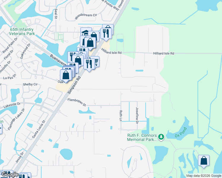 map of restaurants, bars, coffee shops, grocery stores, and more near 2695 Borinquen Drive in Kissimmee