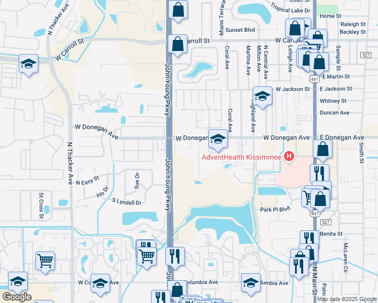 map of restaurants, bars, coffee shops, grocery stores, and more near 2474 Temple Grove Lane in Kissimmee
