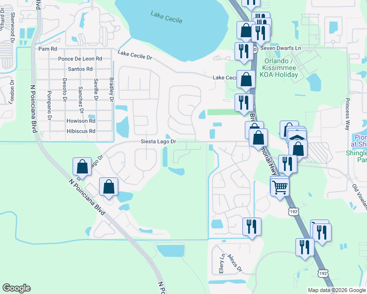 map of restaurants, bars, coffee shops, grocery stores, and more near 4824 Jamaica Lane in Kissimmee
