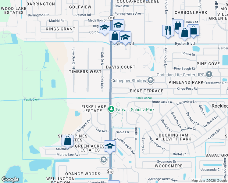 map of restaurants, bars, coffee shops, grocery stores, and more near 995 Beacon Road in Rockledge