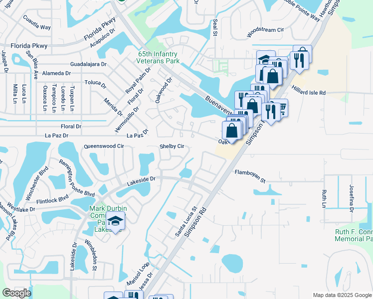 map of restaurants, bars, coffee shops, grocery stores, and more near 2468 Shelby Circle in Kissimmee