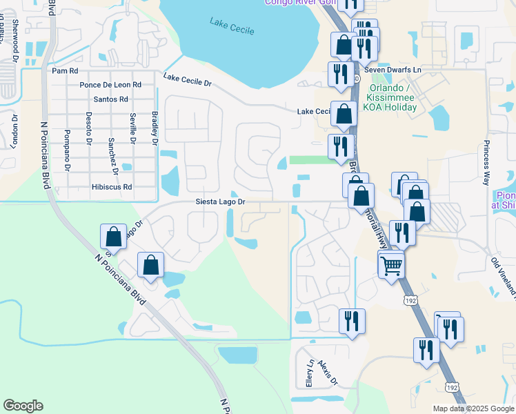 map of restaurants, bars, coffee shops, grocery stores, and more near 4824 Jamaica Lane in Kissimmee