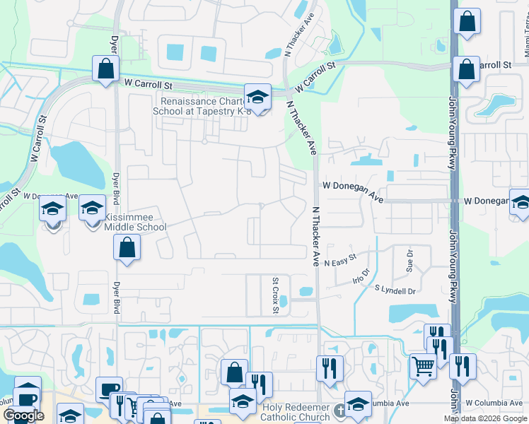 map of restaurants, bars, coffee shops, grocery stores, and more near 2760 Chantilly Avenue in Kissimmee