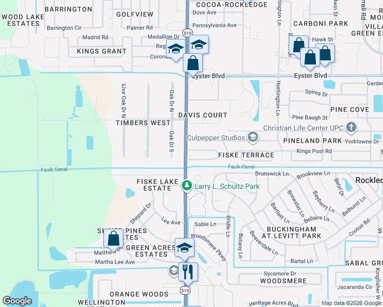 map of restaurants, bars, coffee shops, grocery stores, and more near 995 Beacon Road in Rockledge
