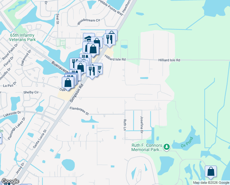 map of restaurants, bars, coffee shops, grocery stores, and more near 2695 Borinquen Drive in Kissimmee