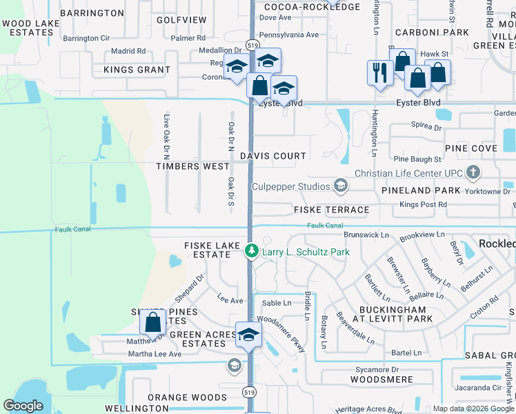 map of restaurants, bars, coffee shops, grocery stores, and more near 995 Beacon Road in Rockledge