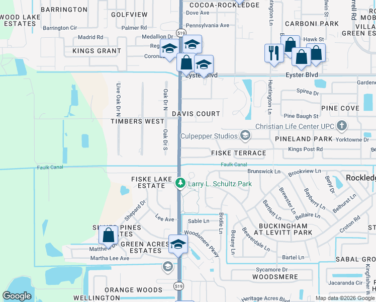 map of restaurants, bars, coffee shops, grocery stores, and more near 995 Beacon Road in Rockledge