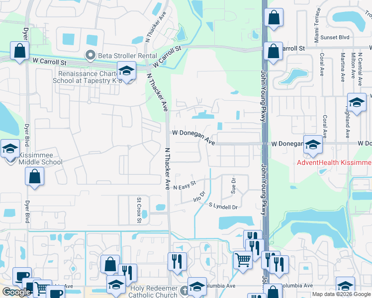 map of restaurants, bars, coffee shops, grocery stores, and more near 1809 Tahiti Place in Kissimmee