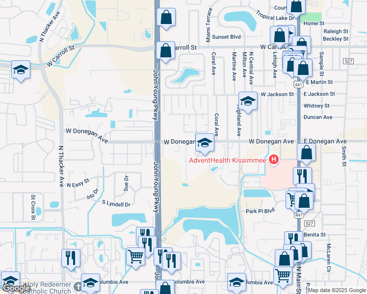 map of restaurants, bars, coffee shops, grocery stores, and more near 2474 Temple Grove Lane in Kissimmee