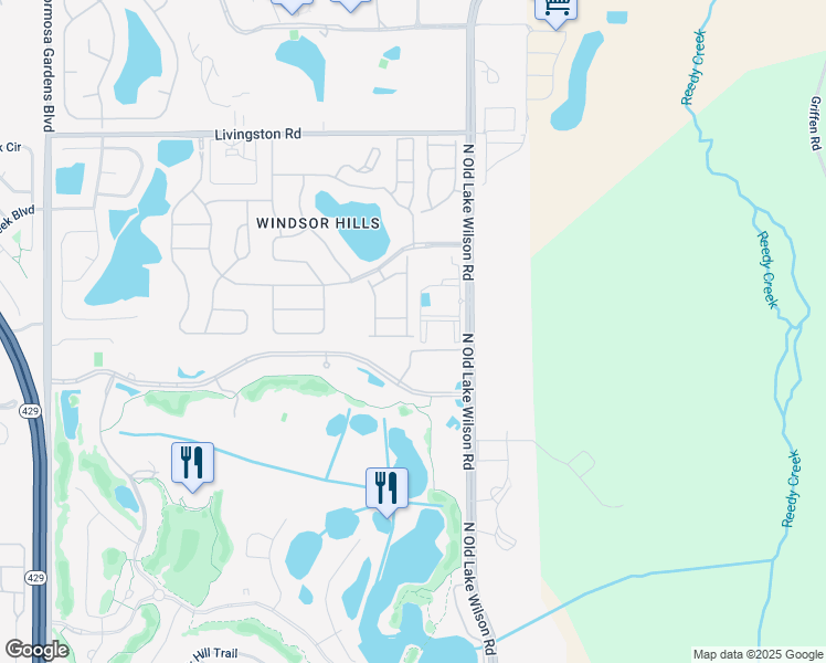 map of restaurants, bars, coffee shops, grocery stores, and more near 2505 Maneshaw Lane in Kissimmee