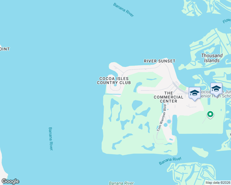 map of restaurants, bars, coffee shops, grocery stores, and more near 64 Country Club Road in Cocoa Beach