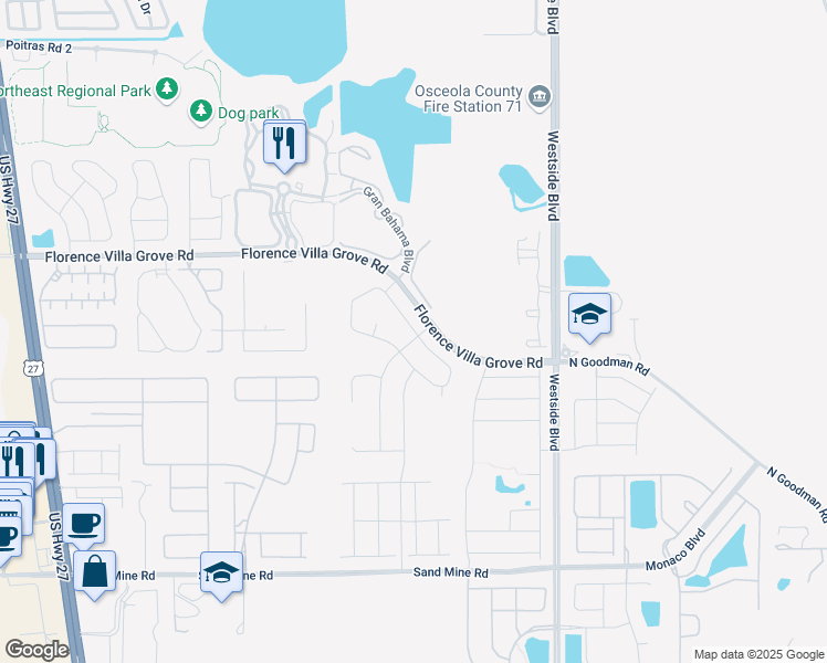 map of restaurants, bars, coffee shops, grocery stores, and more near 2406 Biscotto Circle in Davenport