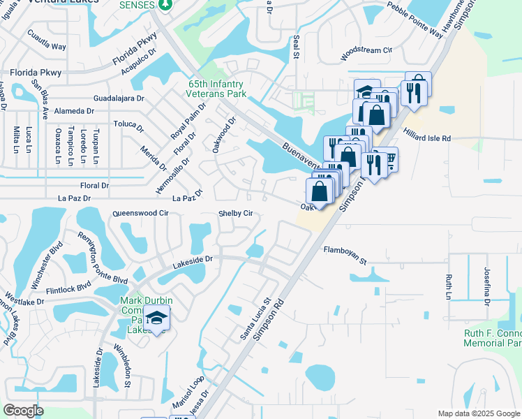 map of restaurants, bars, coffee shops, grocery stores, and more near 2468 Shelby Circle in Kissimmee