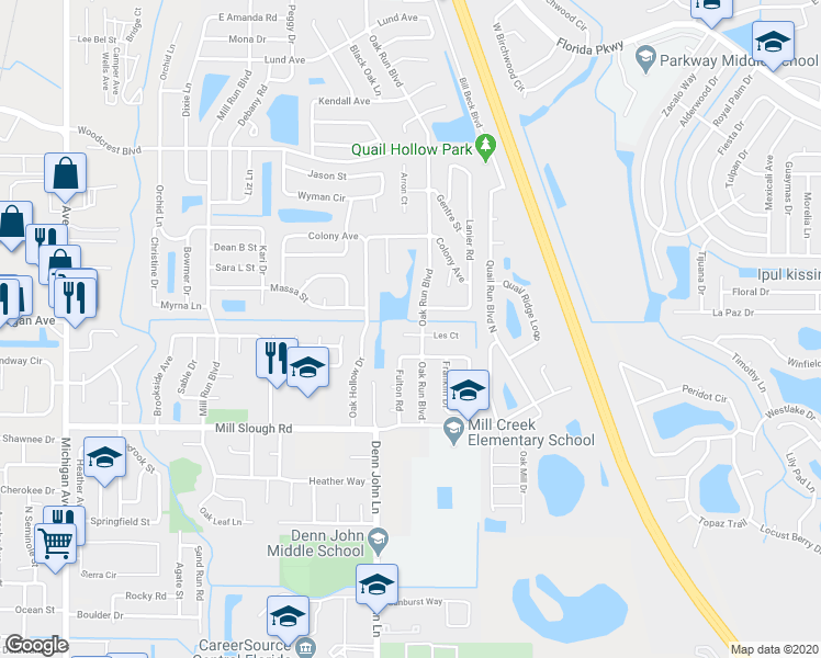 map of restaurants, bars, coffee shops, grocery stores, and more near 1621 Les Court in Kissimmee