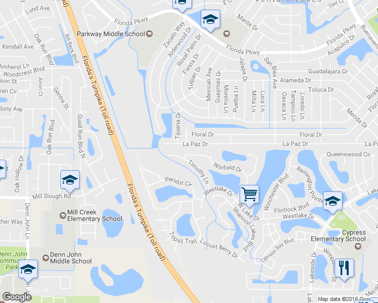 map of restaurants, bars, coffee shops, grocery stores, and more near 2483 Winfield Drive in Kissimmee