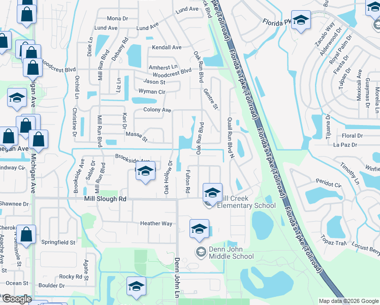 map of restaurants, bars, coffee shops, grocery stores, and more near 1621 Les Court in Kissimmee