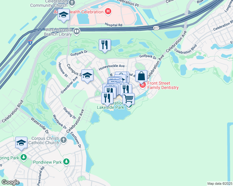 map of restaurants, bars, coffee shops, grocery stores, and more near 603 Market Street in Kissimmee