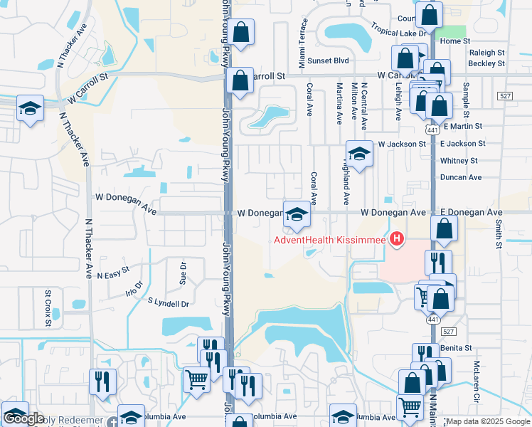 map of restaurants, bars, coffee shops, grocery stores, and more near 2474 Temple Grove Lane in Kissimmee
