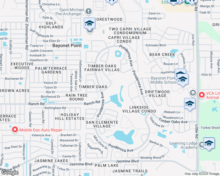 map of restaurants, bars, coffee shops, grocery stores, and more near 11120 Carriage Hill Drive in Port Richey
