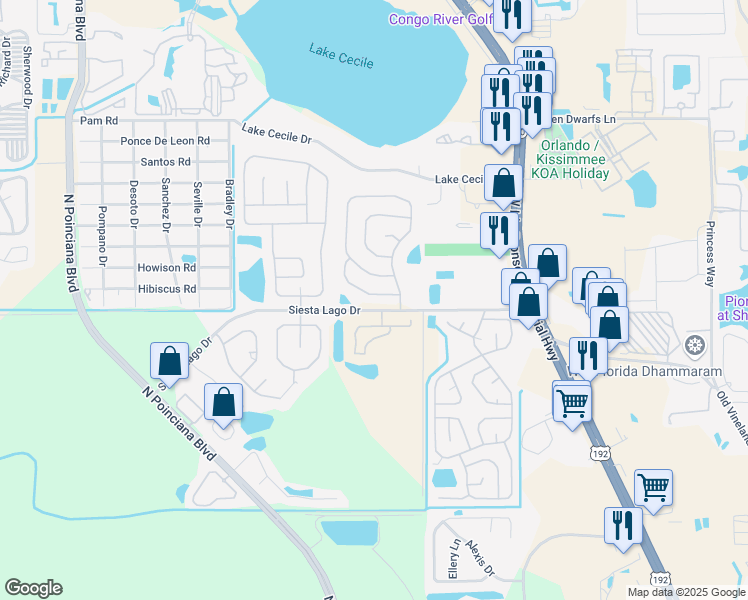 map of restaurants, bars, coffee shops, grocery stores, and more near 4824 Jamaica Lane in Kissimmee