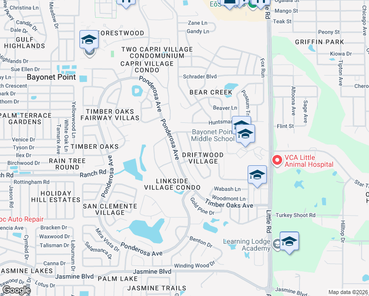 map of restaurants, bars, coffee shops, grocery stores, and more near 11116 Water Oak Drive in Port Richey