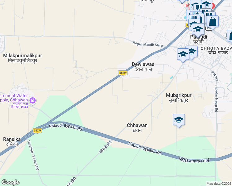 map of restaurants, bars, coffee shops, grocery stores, and more near State Highway 26 in Milakpurmalikpur
