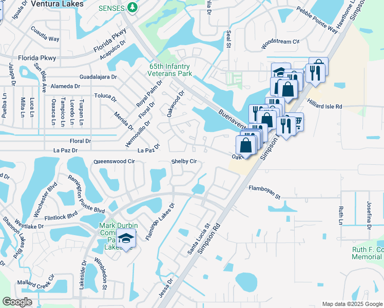 map of restaurants, bars, coffee shops, grocery stores, and more near 2448 Shelby Circle in Kissimmee