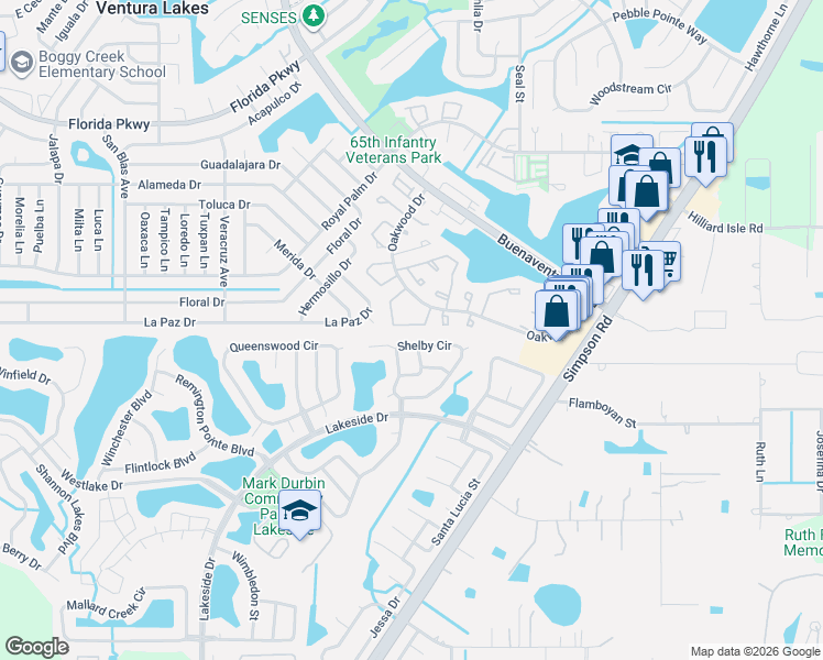 map of restaurants, bars, coffee shops, grocery stores, and more near 2448 Shelby Circle in Kissimmee