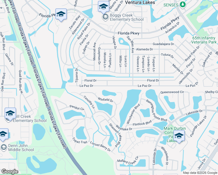 map of restaurants, bars, coffee shops, grocery stores, and more near 324 La Paz Dr in Kissimmee