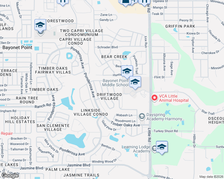 map of restaurants, bars, coffee shops, grocery stores, and more near 11121 Peppertree Lane in Port Richey