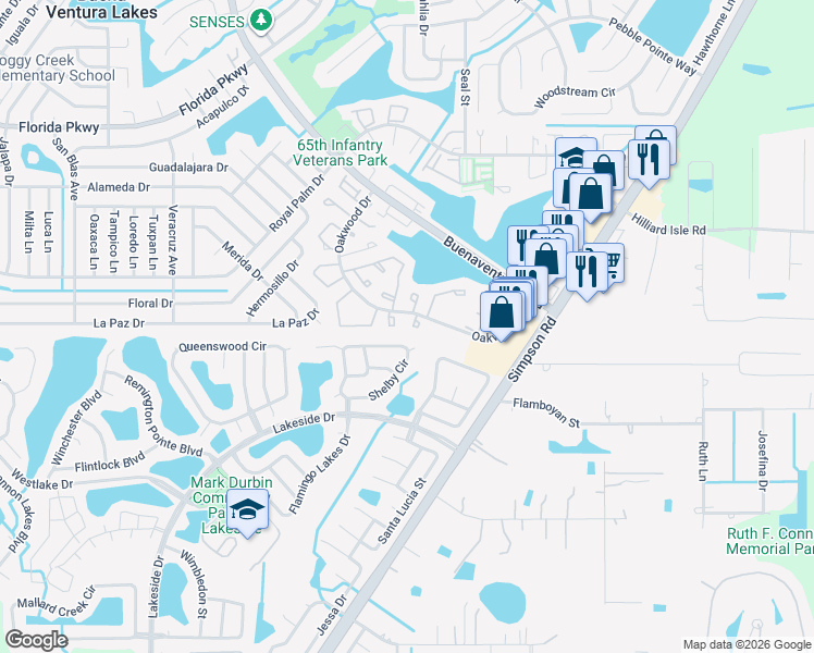map of restaurants, bars, coffee shops, grocery stores, and more near 2468 Shelby Circle in Kissimmee