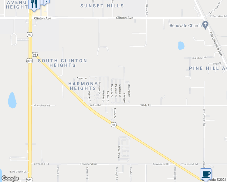 map of restaurants, bars, coffee shops, grocery stores, and more near 11039 Mesquite Drive in Dade City