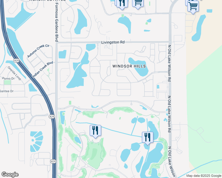 map of restaurants, bars, coffee shops, grocery stores, and more near 2518 Archfeld Boulevard in Kissimmee