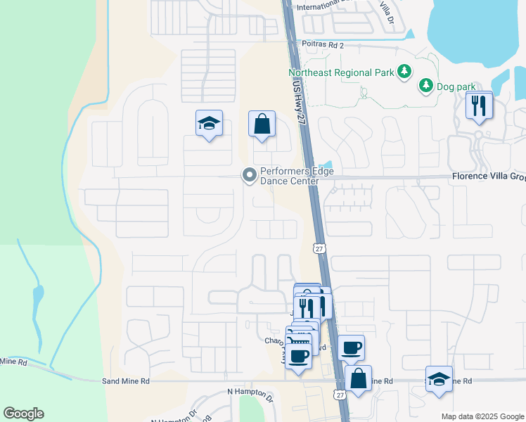 map of restaurants, bars, coffee shops, grocery stores, and more near 175 Ashbourne Way in Davenport
