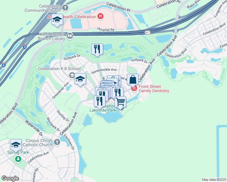 map of restaurants, bars, coffee shops, grocery stores, and more near 706 Mulberry Avenue in Kissimmee