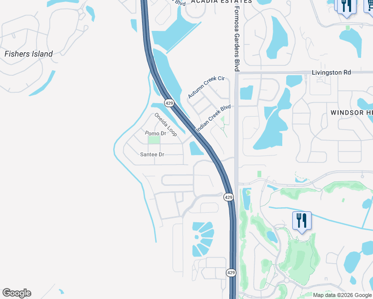 map of restaurants, bars, coffee shops, grocery stores, and more near 2500 Oneida Loop in Kissimmee