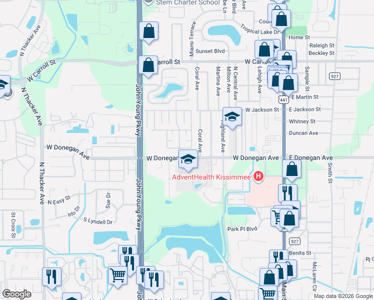 map of restaurants, bars, coffee shops, grocery stores, and more near 2479 Tohope Boulevard in Kissimmee