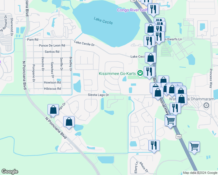 map of restaurants, bars, coffee shops, grocery stores, and more near 4837 Jamaica Lane in Kissimmee