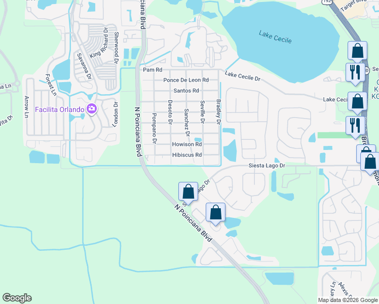 map of restaurants, bars, coffee shops, grocery stores, and more near 5076 Howison Road in Kissimmee
