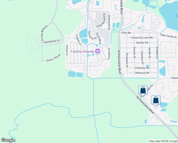 map of restaurants, bars, coffee shops, grocery stores, and more near 134-198 Pickering Drive in Kissimmee