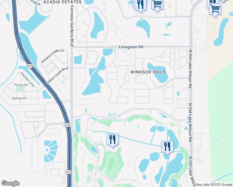 map of restaurants, bars, coffee shops, grocery stores, and more near 2593 Archfeld Boulevard in Kissimmee