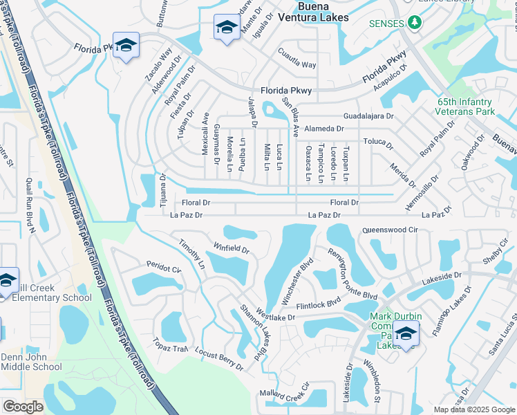 map of restaurants, bars, coffee shops, grocery stores, and more near 596 Floral Drive in Kissimmee