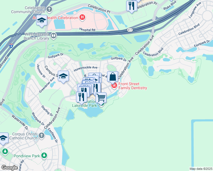 map of restaurants, bars, coffee shops, grocery stores, and more near 631 Mulberry Avenue in Kissimmee